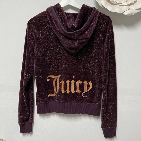 Y2K juicy couture rich plum purple whit rose gold sparkle hoodie size L